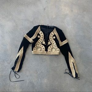 For Love & Lemons Paris Ornate Black and Gold Crop Top